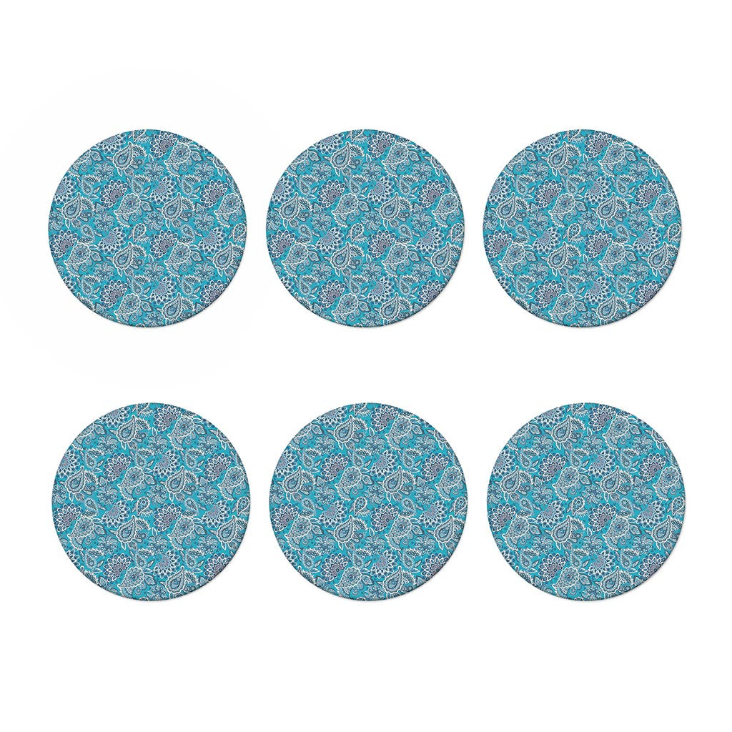 Turquoise Floral Bohemian Pattern Print Coaster Set