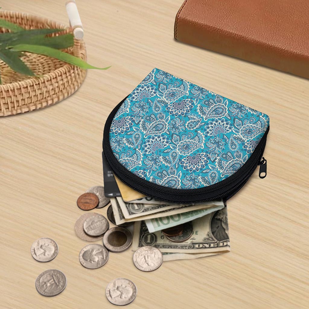 Turquoise Floral Bohemian Pattern Print Coin Purse