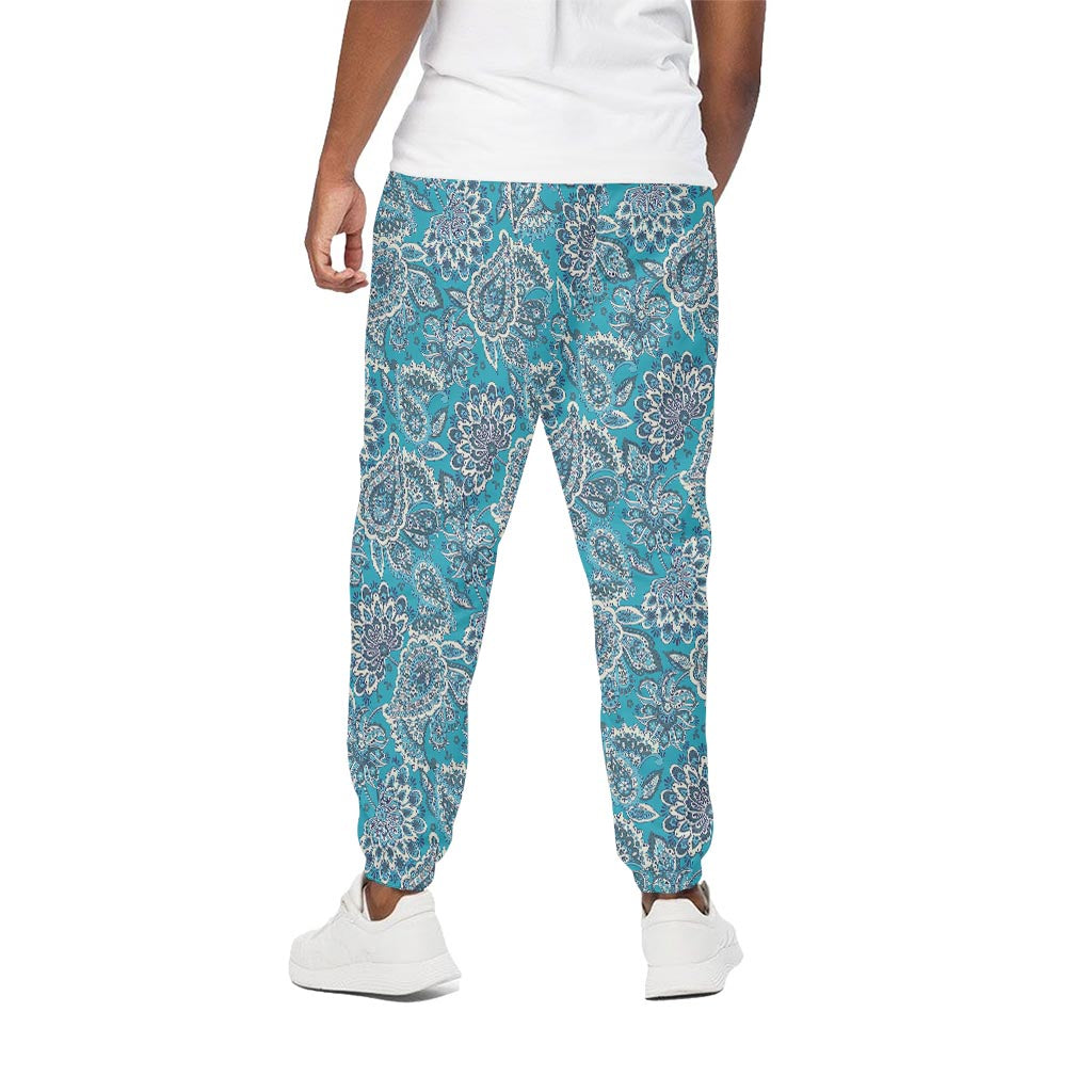 Turquoise Floral Bohemian Pattern Print Cotton Pants