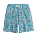 Turquoise Floral Bohemian Pattern Print Cotton Shorts