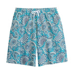 Turquoise Floral Bohemian Pattern Print Cotton Shorts