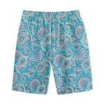 Turquoise Floral Bohemian Pattern Print Cotton Shorts
