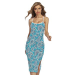 Turquoise Floral Bohemian Pattern Print Cross Back Cami Dress
