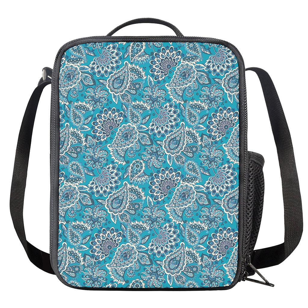 Turquoise Floral Bohemian Pattern Print Crossbody Lunch Bag