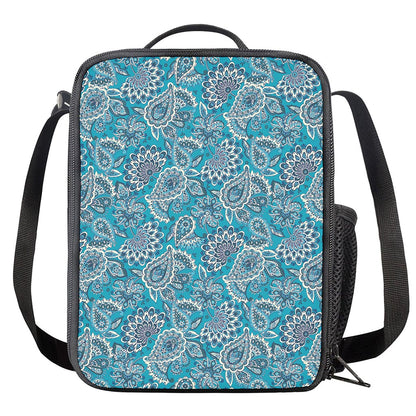 Turquoise Floral Bohemian Pattern Print Crossbody Lunch Bag