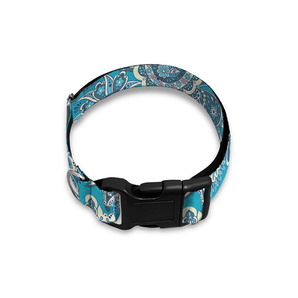 Turquoise Floral Bohemian Pattern Print Dog Collar