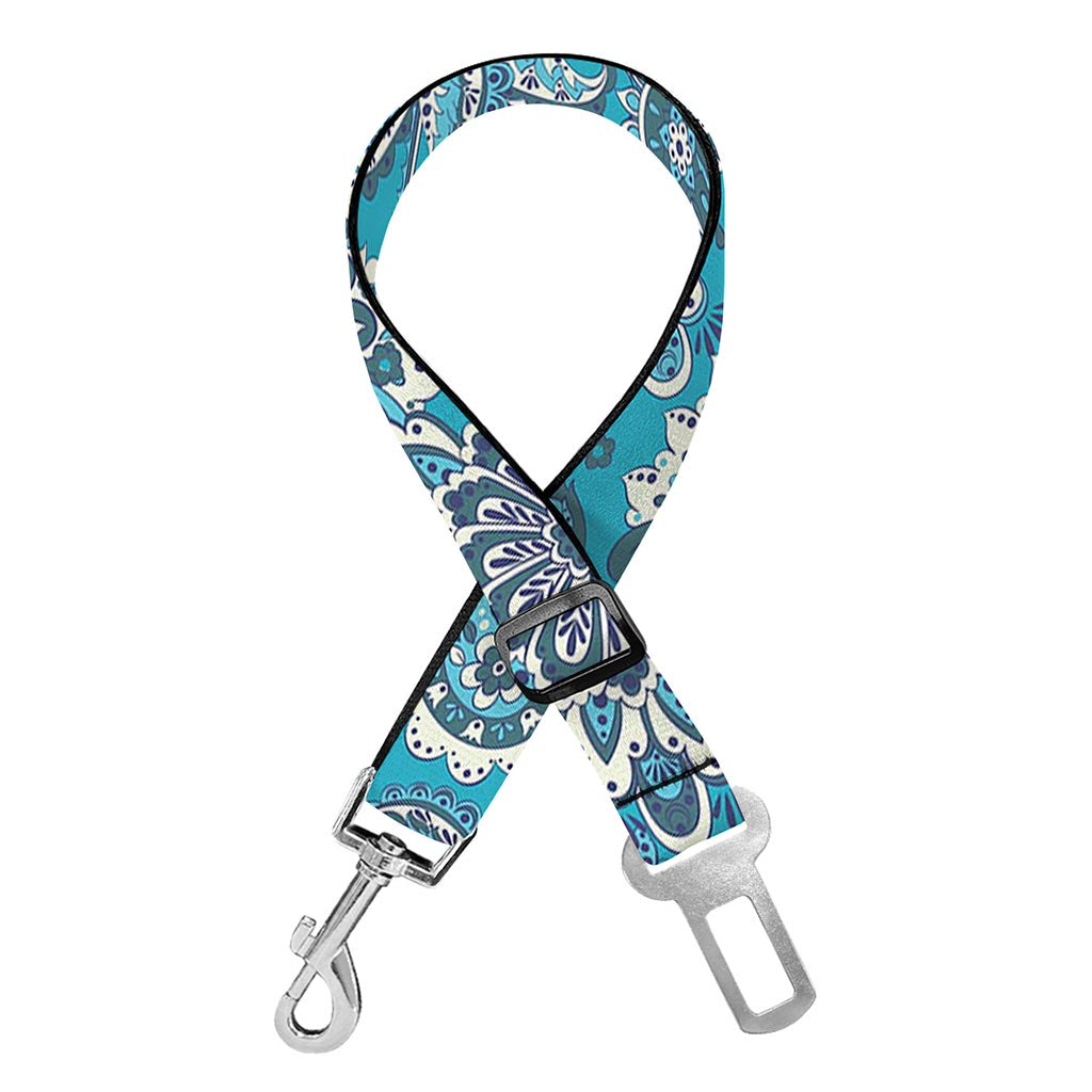 Turquoise Floral Bohemian Pattern Print Dog Seat Belt