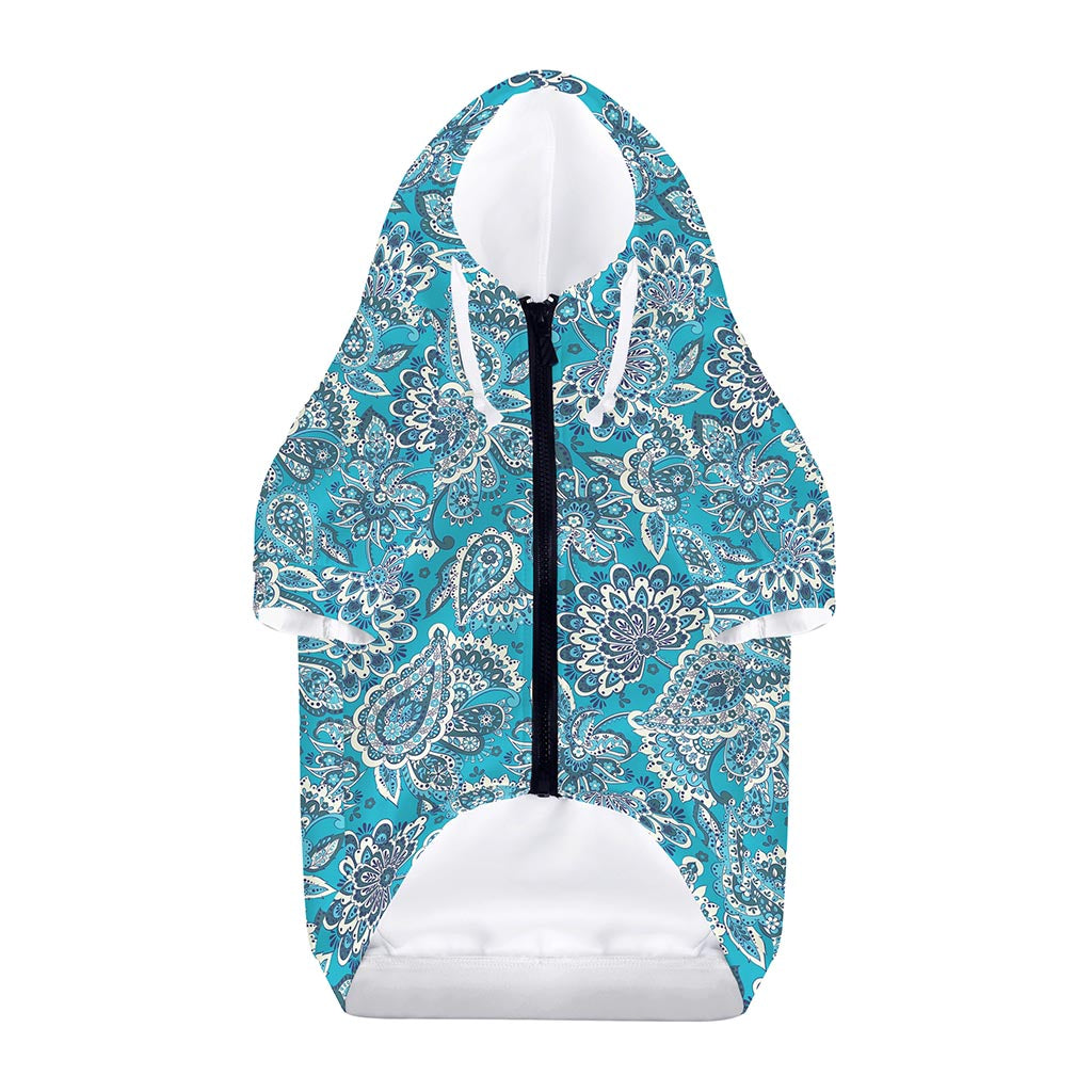 Turquoise Floral Bohemian Pattern Print Dog Zip Up Hoodie