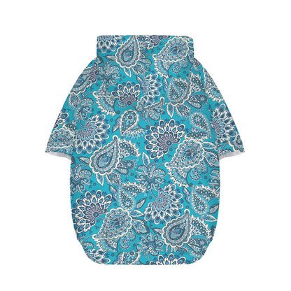 Turquoise Floral Bohemian Pattern Print Dog Zip Up Hoodie
