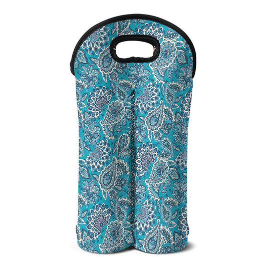 Turquoise Floral Bohemian Pattern Print Double Neoprene Wine Tote