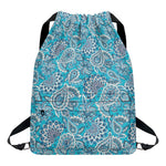 Turquoise Floral Bohemian Pattern Print Drawstring Backpack