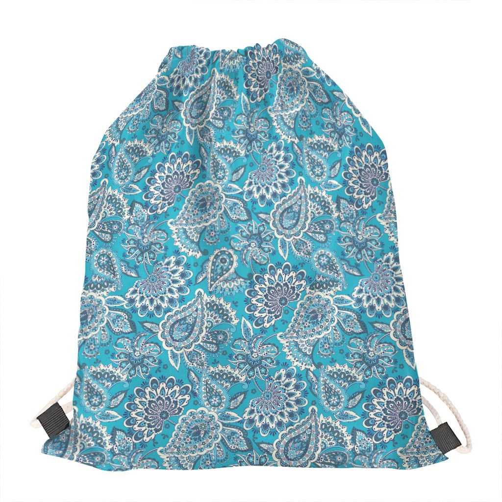 Turquoise Floral Bohemian Pattern Print Drawstring Bag