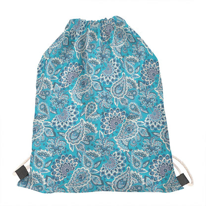 Turquoise Floral Bohemian Pattern Print Drawstring Bag