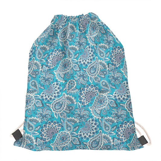 Turquoise Floral Bohemian Pattern Print Drawstring Bag