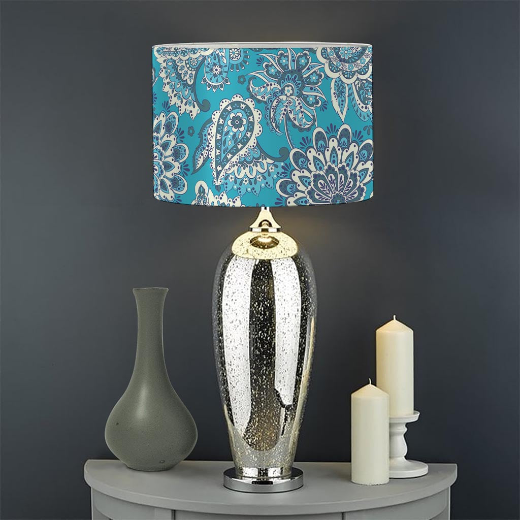 Turquoise Floral Bohemian Pattern Print Drum Lamp Shade