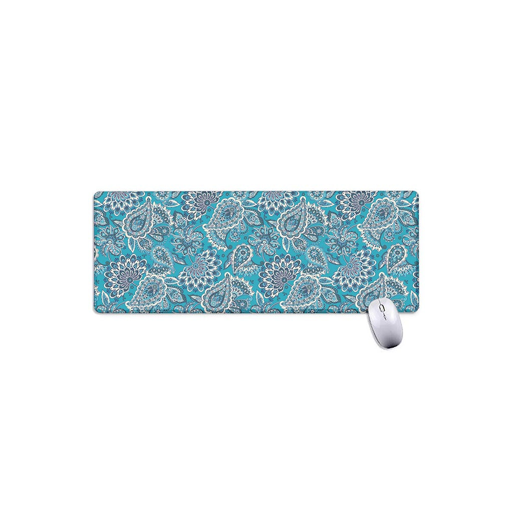 Turquoise Floral Bohemian Pattern Print Extended Mouse Pad