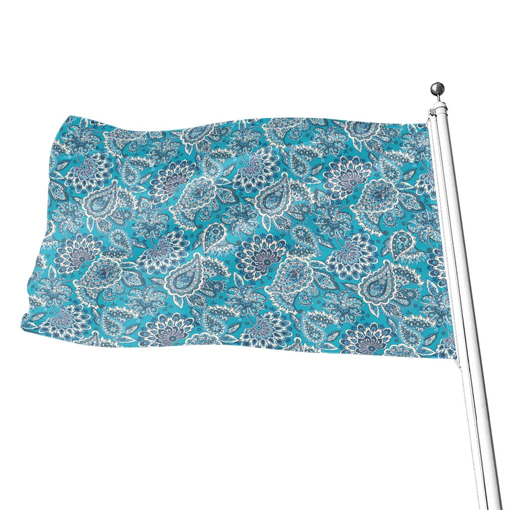 Turquoise Floral Bohemian Pattern Print Flag