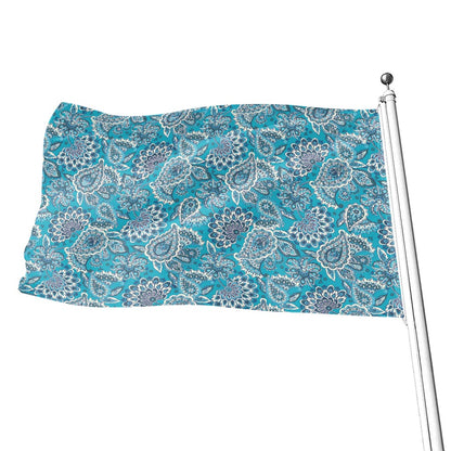 Turquoise Floral Bohemian Pattern Print Flag