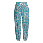 Turquoise Floral Bohemian Pattern Print Fleece Lined Knit Pants