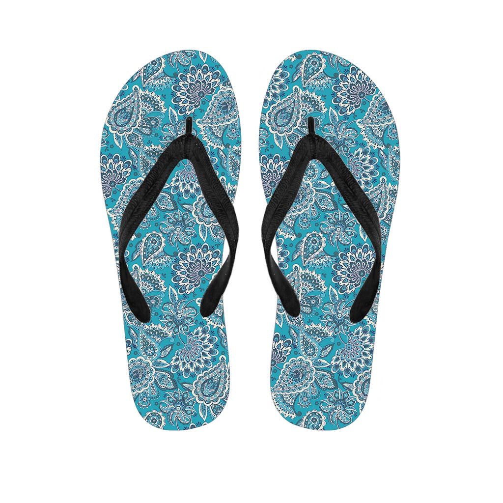 Turquoise Floral Bohemian Pattern Print Flip Flops