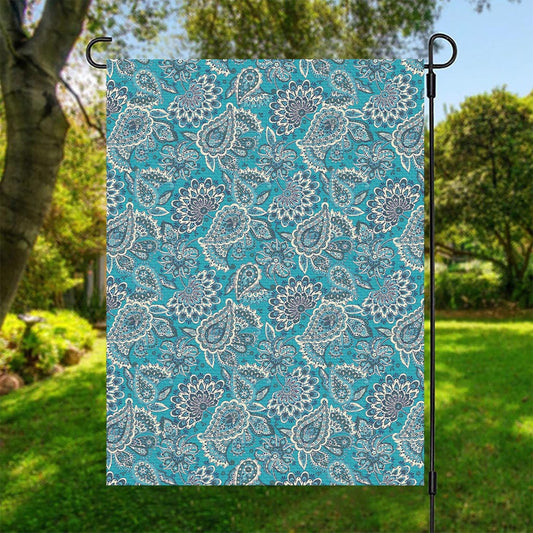 Turquoise Floral Bohemian Pattern Print Garden Flag