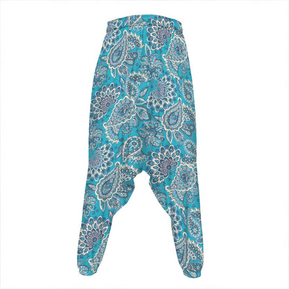 Turquoise Floral Bohemian Pattern Print Hammer Pants