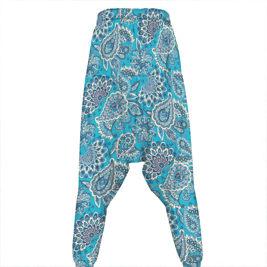 Turquoise Floral Bohemian Pattern Print Hammer Pants