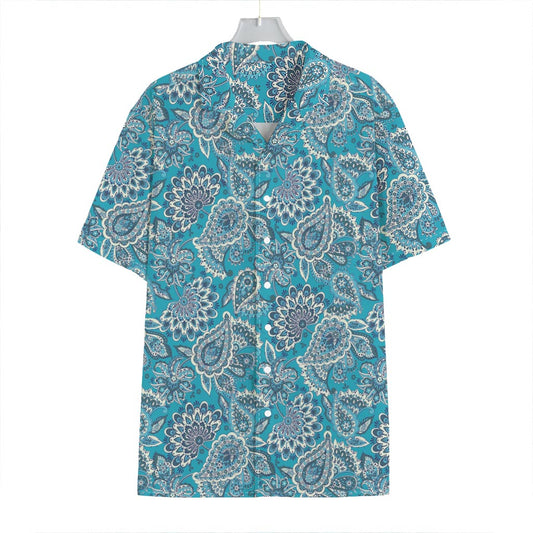 Turquoise Floral Bohemian Pattern Print Hawaiian Shirt