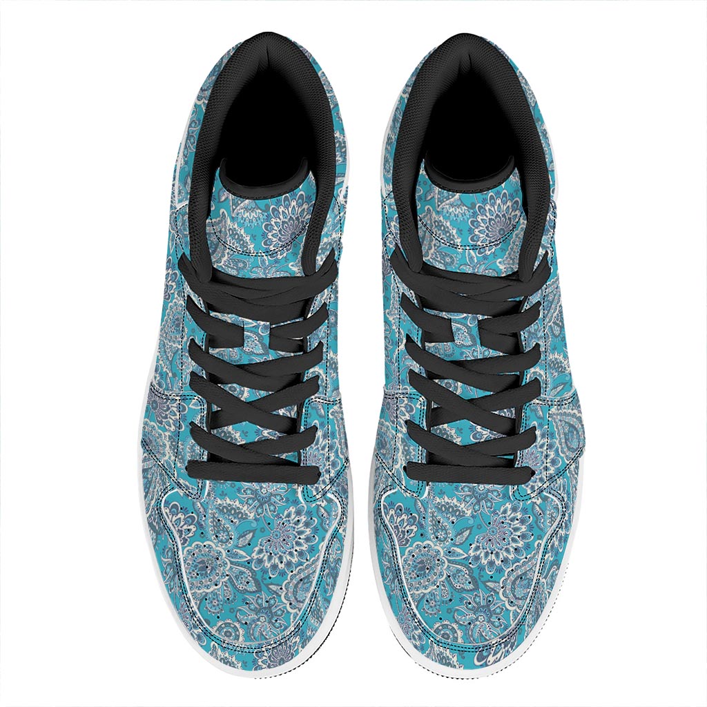 Turquoise Floral Bohemian Pattern Print High Top Leather Sneakers