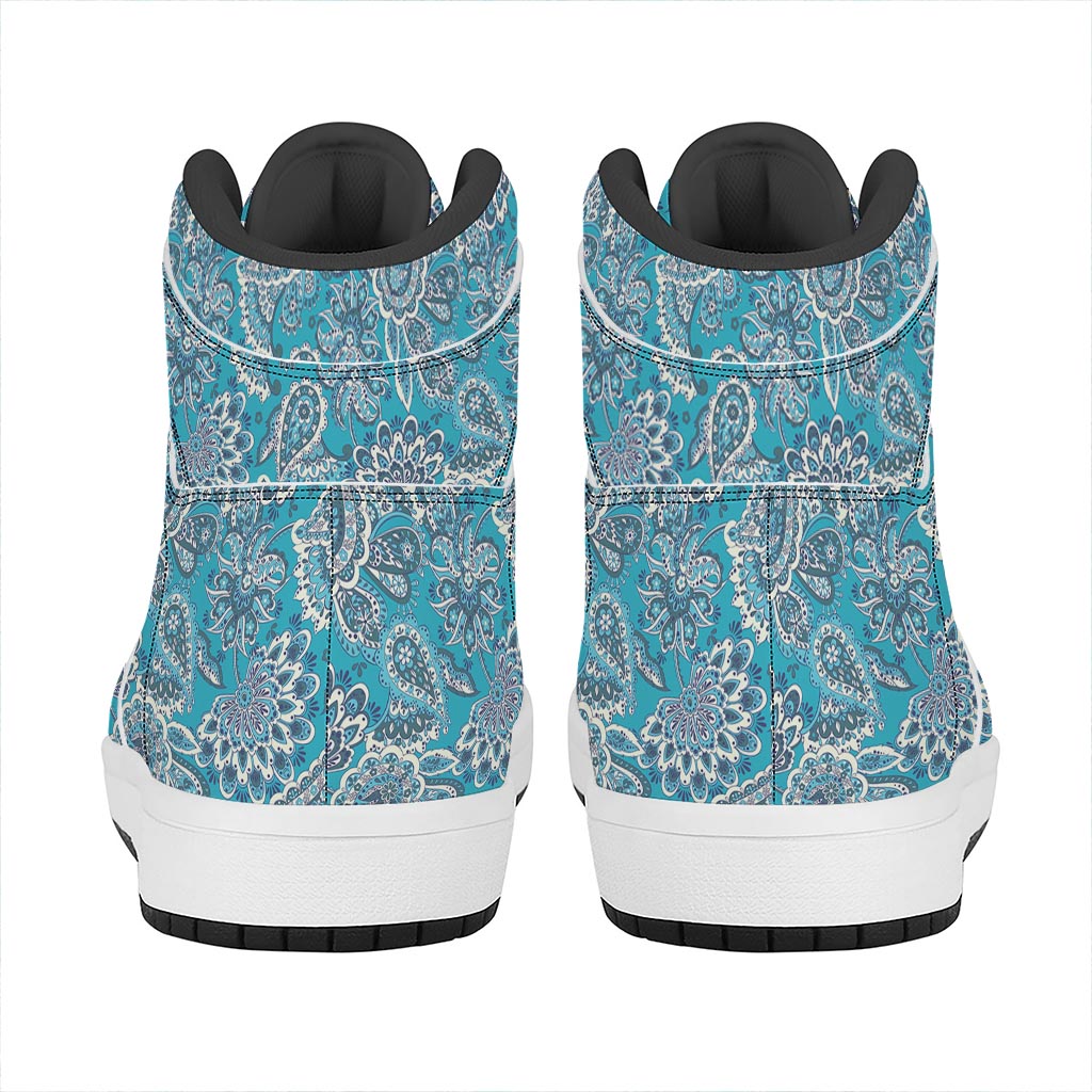 Turquoise Floral Bohemian Pattern Print High Top Leather Sneakers