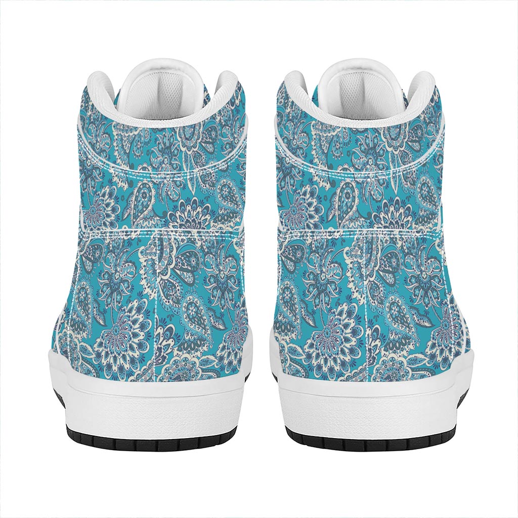 Turquoise Floral Bohemian Pattern Print High Top Leather Sneakers