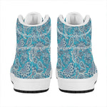 Turquoise Floral Bohemian Pattern Print High Top Leather Sneakers