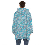 Turquoise Floral Bohemian Pattern Print Hoodie Blanket