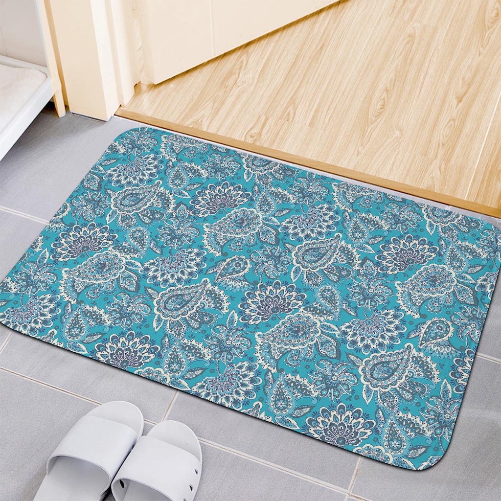 Turquoise Floral Bohemian Pattern Print Indoor Door Mat