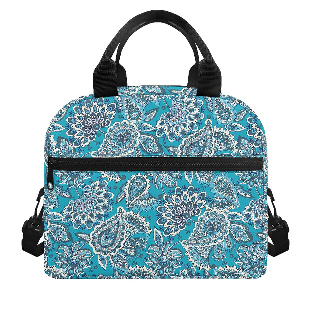 Turquoise Floral Bohemian Pattern Print Insulated Lunch Bag