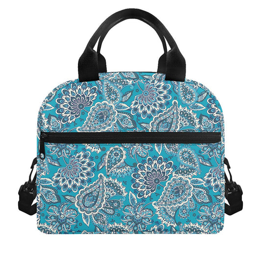 Turquoise Floral Bohemian Pattern Print Insulated Lunch Bag
