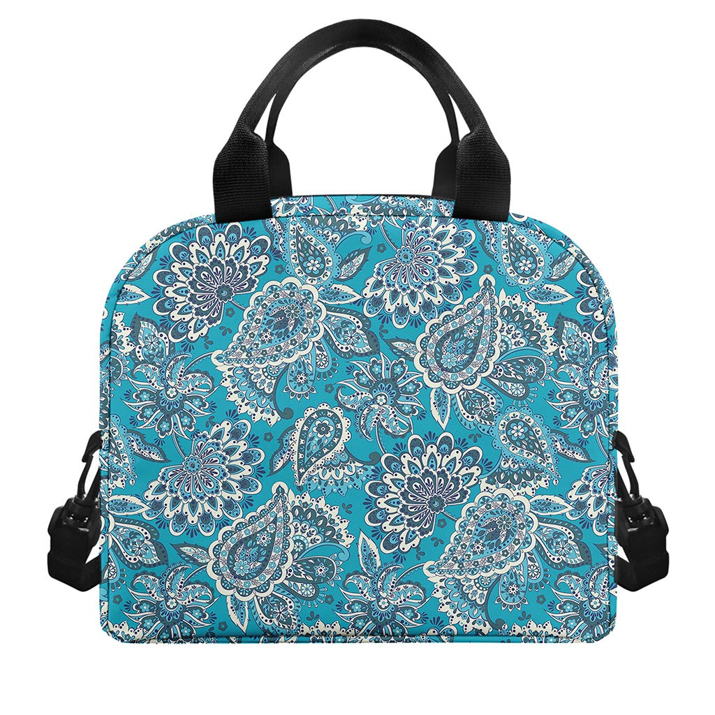 Turquoise Floral Bohemian Pattern Print Insulated Lunch Bag