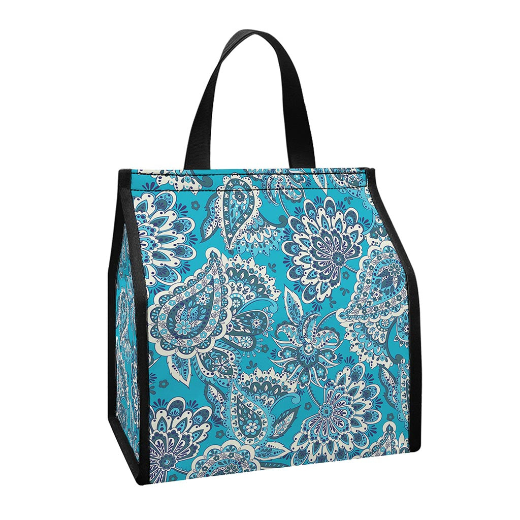 Turquoise Floral Bohemian Pattern Print Insulated Lunch Tote