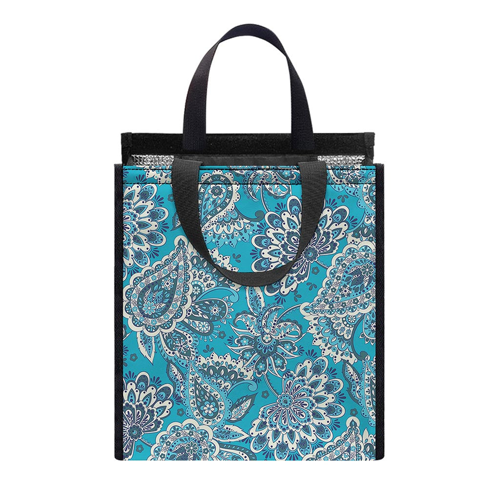Turquoise Floral Bohemian Pattern Print Insulated Lunch Tote