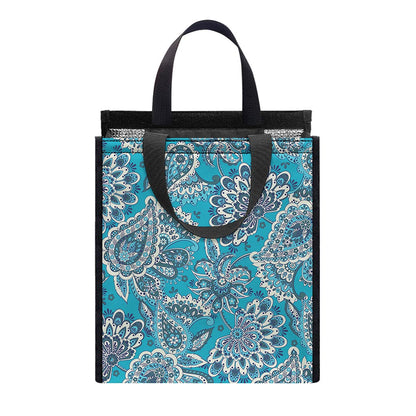 Turquoise Floral Bohemian Pattern Print Insulated Lunch Tote