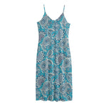 Turquoise Floral Bohemian Pattern Print Jersey Midi Cami Dress