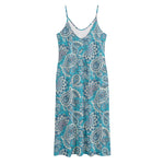 Turquoise Floral Bohemian Pattern Print Jersey Midi Cami Dress