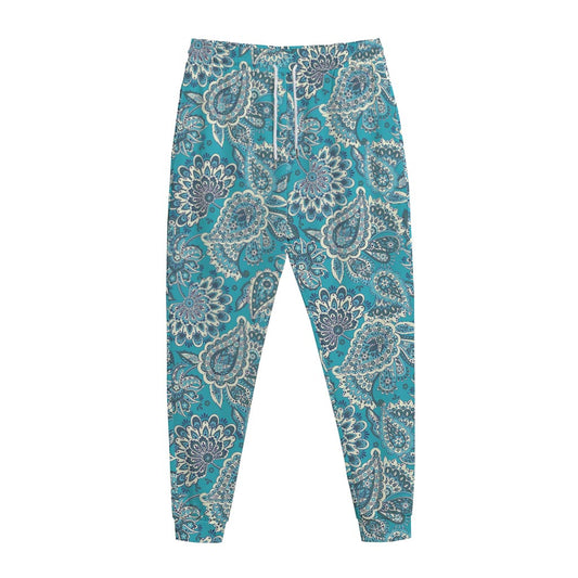 Turquoise Floral Bohemian Pattern Print Jogger Pants