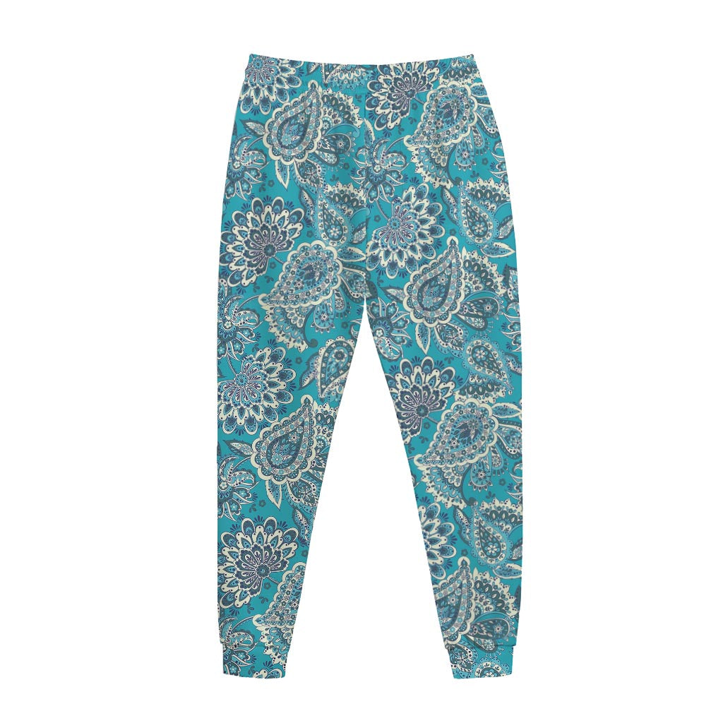 Turquoise Floral Bohemian Pattern Print Jogger Pants