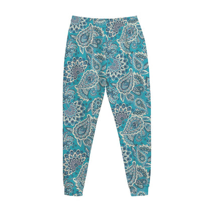 Turquoise Floral Bohemian Pattern Print Jogger Pants