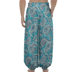 Turquoise Floral Bohemian Pattern Print Lantern Pants