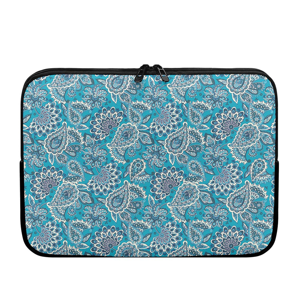 Turquoise Floral Bohemian Pattern Print Laptop Sleeve