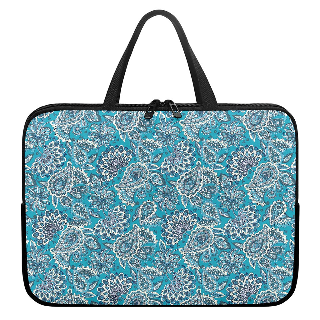 Turquoise Floral Bohemian Pattern Print Laptop Sleeve With Handle