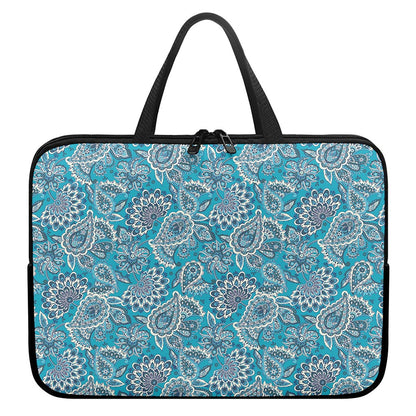 Turquoise Floral Bohemian Pattern Print Laptop Sleeve With Handle