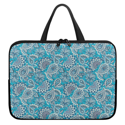 Turquoise Floral Bohemian Pattern Print Laptop Sleeve With Handle